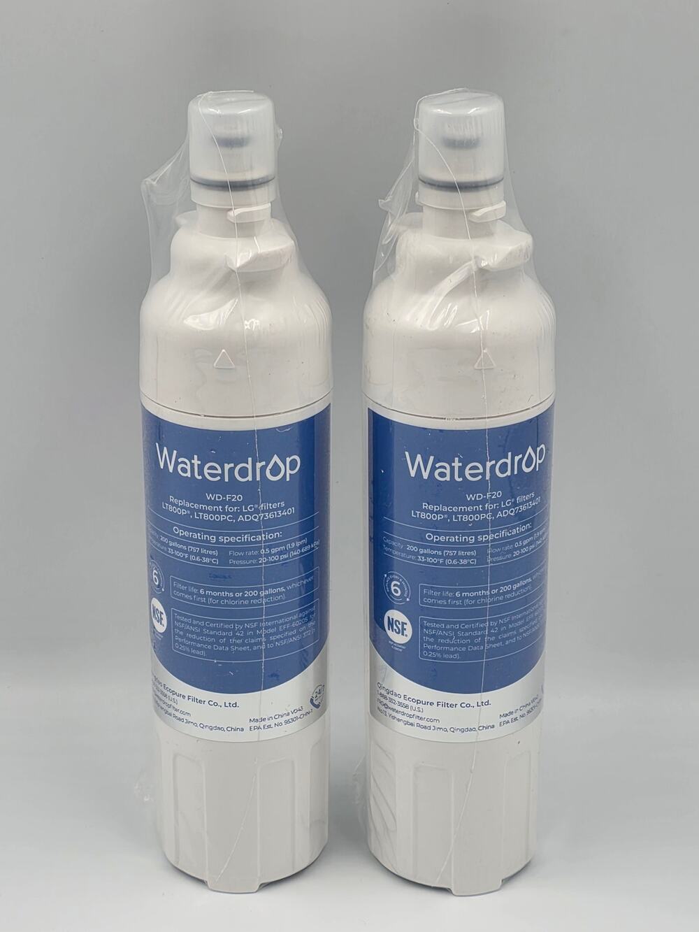 Waterdrop Replacement Water Filters (Lot of 2) for WD-F20 Refrigerator